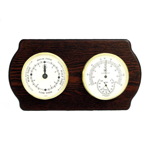 Bey Berk International Bey-Berk International Brass Tide Clock Thermometer with Hygrometer in Ash Wood WS420 - main